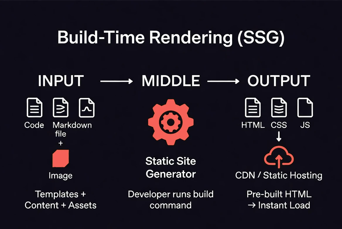 Graphic of how BTW works: files+content > build process > CDN deployment